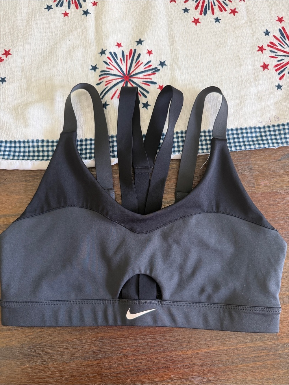 Nike Black & Charcoal Strappy Low-Impact Sports Bra with Front Cutout